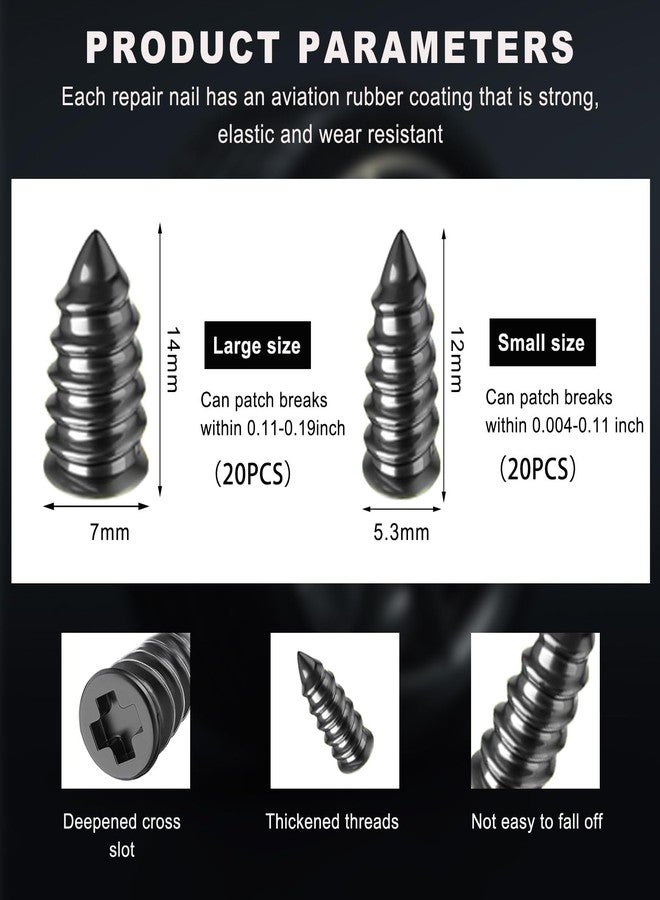 Ohleats 40 PCS Tire Repair Rubber Nail, Self-Service Vacuum Tire Repair Nail Kit, Tire Quick Puncture Repair Tools for Automotive Truck Tractor, Universal Car Accessories (Large&Small) - Image 2